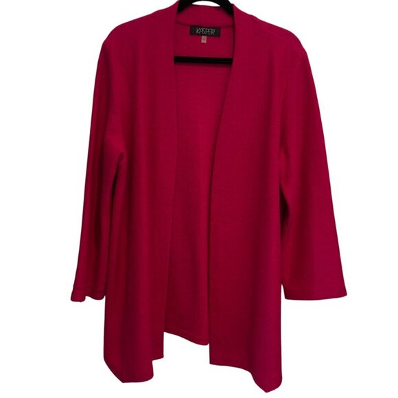 Kasper Boiled Wool/Viscose Open Front Hot Pink Long Line Jacket Women's Size L - Picture 3 of 9